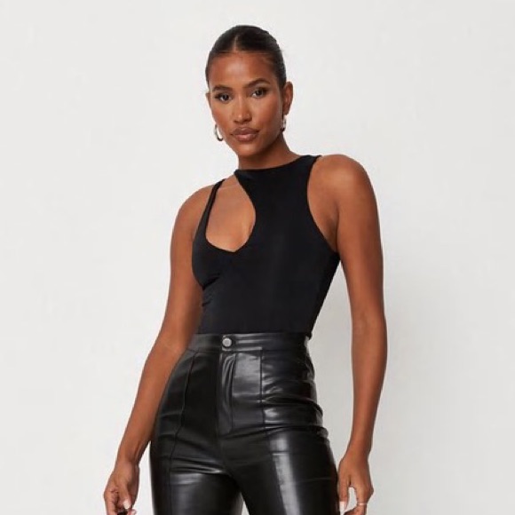 Black Slinky Asymmetric Cut Out Bodysuit